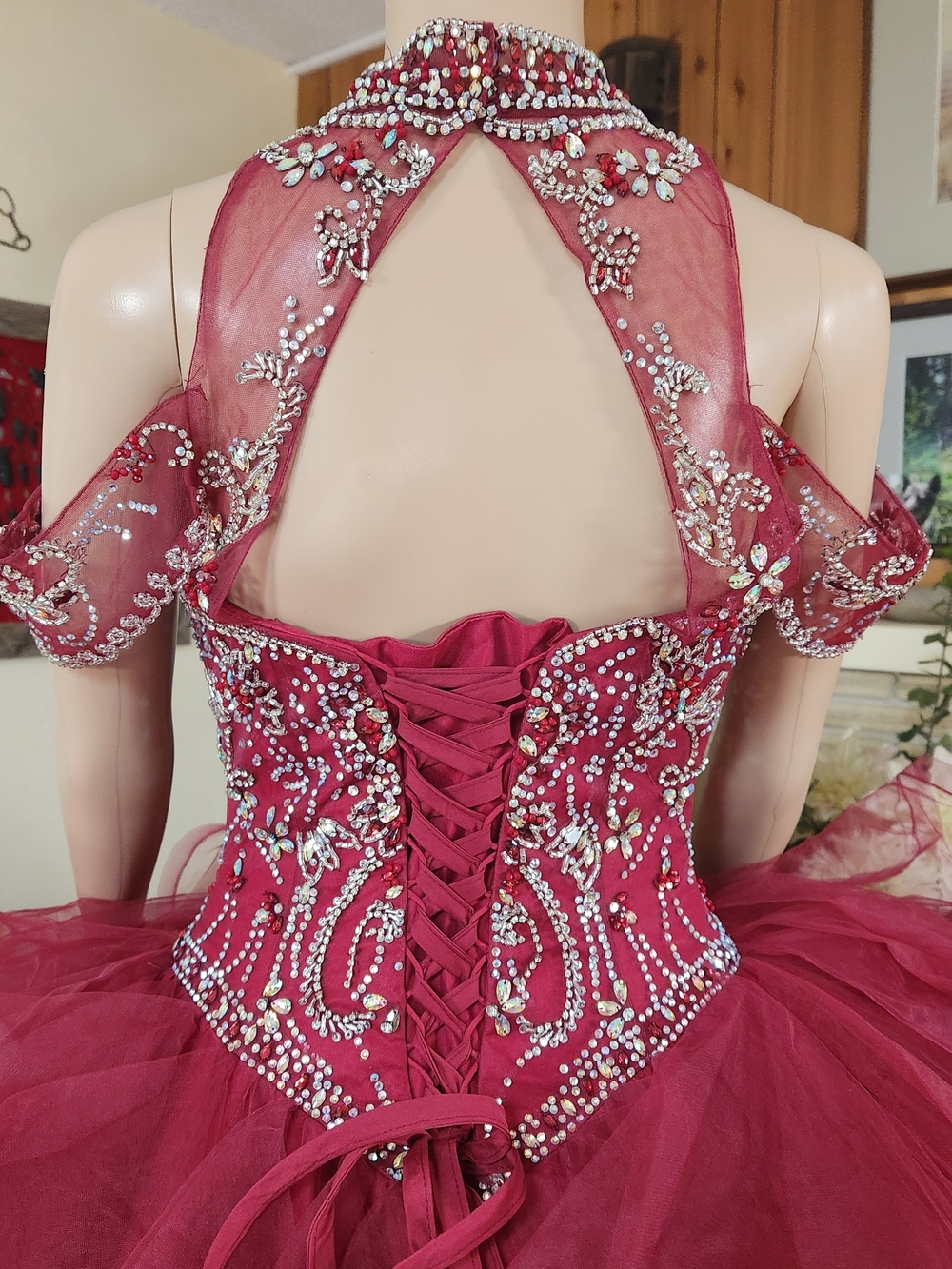 Leonia Lee Burgundy Beaded Ball Gown - Size S - Picture 6 of 9
